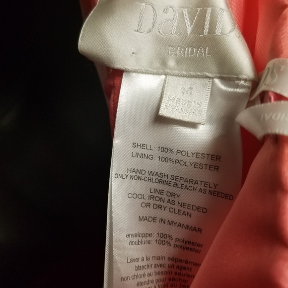David's Bridal Coral Color Strapless Evening  Dress - Picture 7 of 8